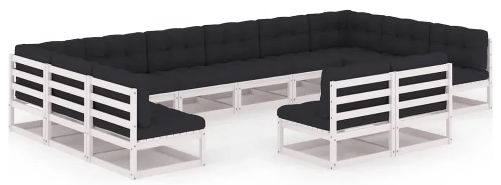 vidaXL 12-delige Loungeset met kussens massief grenenhout wit