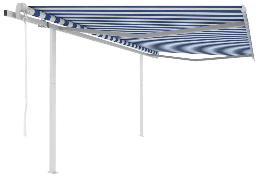 vidaXL Luifel automatisch uittrekbaar met palen 4,5x3 m blauw en wit
