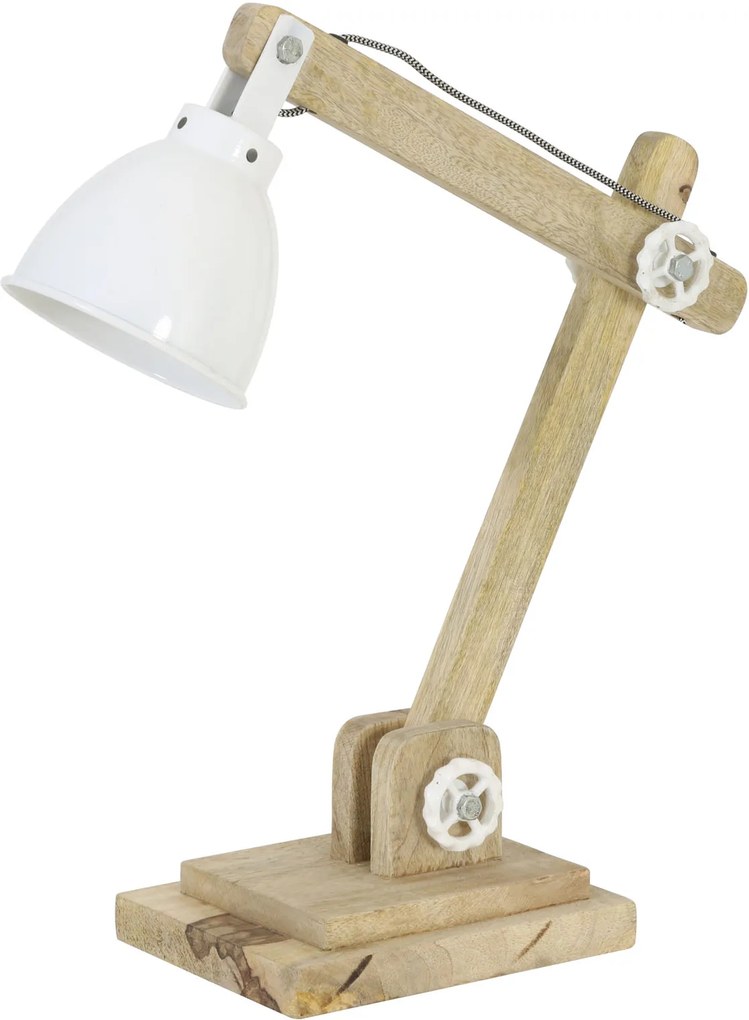 Bureaulamp ELMER - hout naturel + wit