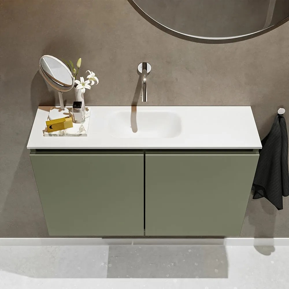 Mondiaz Ture 80cm toiletmeubel army met wastafel talc midden geen kraangat