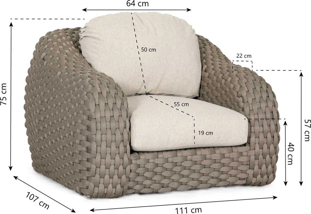 Stoel en Bank Loungeset 5 personen Rope Taupe  Santika Furniture Santika