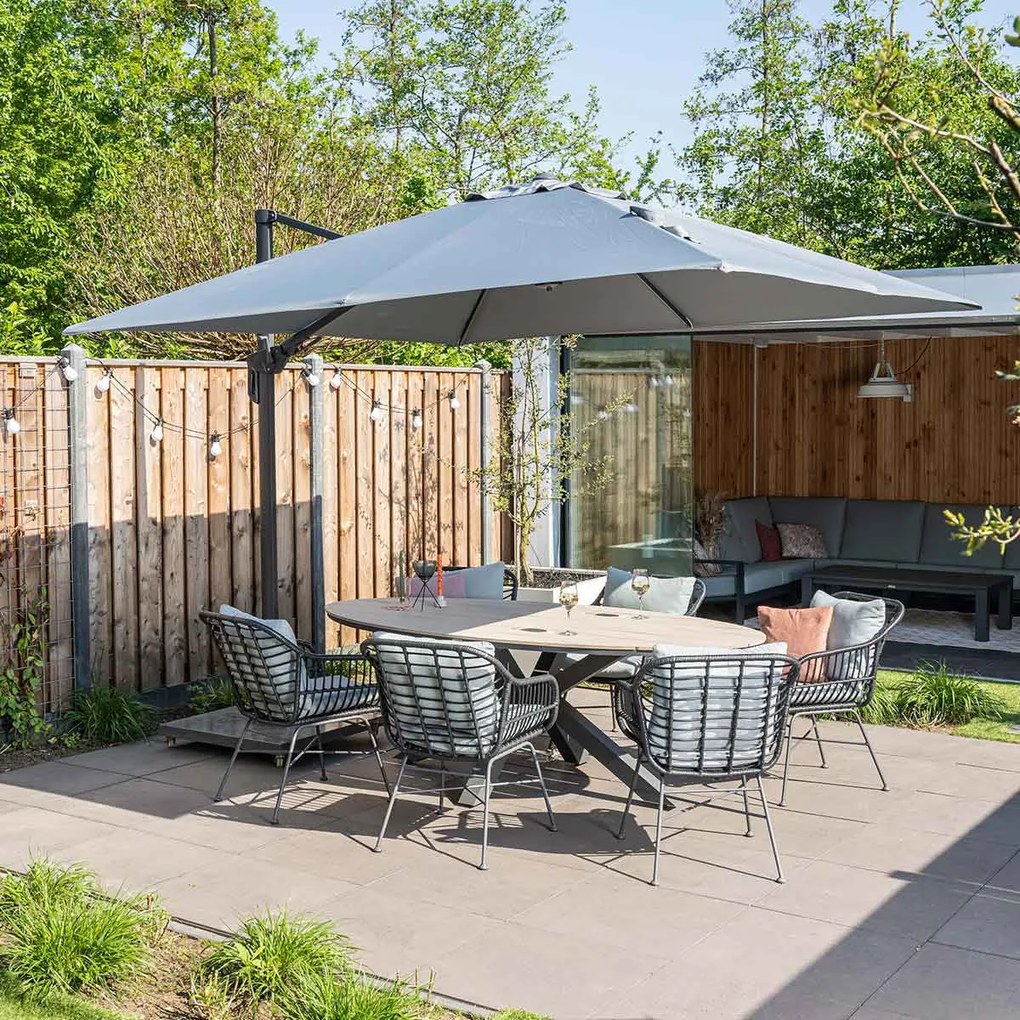Garden Impressions Hawaii zweefparasol 300x300 cm - frame carbon black - doek licht grijs
