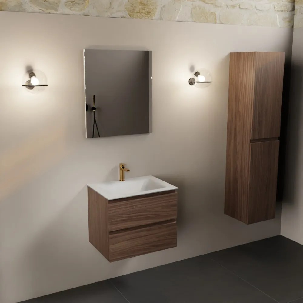 Mondiaz Aivy badmeubel 60cm mocha met wastafel solid surface talc midden 1 kraangat en spiegel