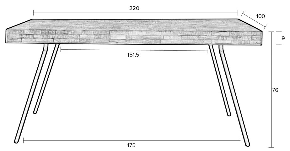 Lavis Suri Eettafel Van Gerecycled Teak Hout 180 X 90 Cm - 180 X 90cm.