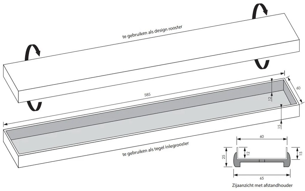 Brauer los multifunctioneel tegelinlegrooster 60cm RVS geborsteld