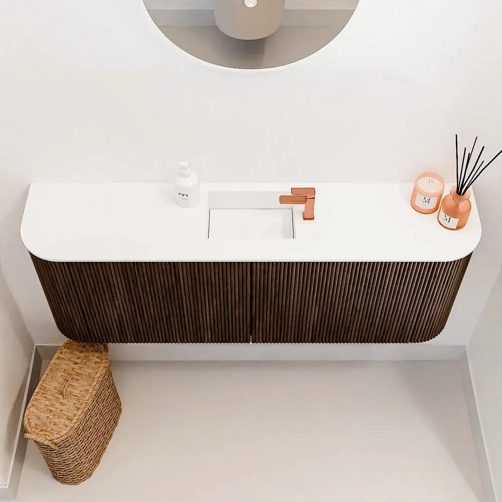 Mondiaz Joya 115cm toiletmeubel ronding links/rechts walnut met wastafel faye midden 1 kraangat talc