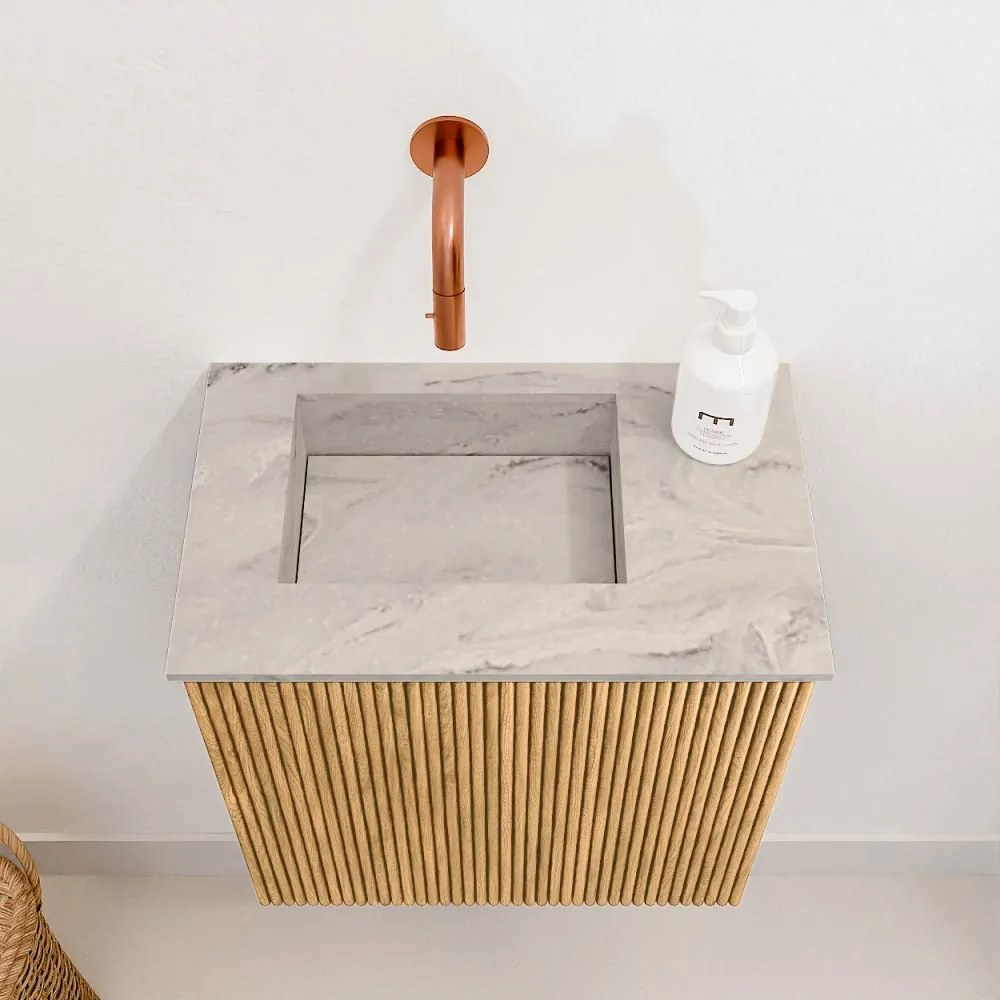 Mondiaz Joya DLux 40cm toiletmeubel oak met wastafel faye links zonder kraangat glace