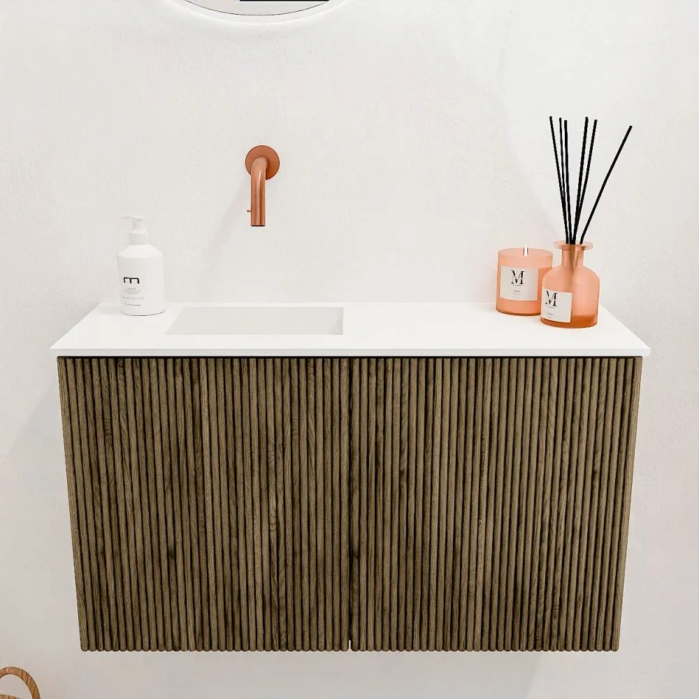 Mondiaz Joya 70cm toiletmeubel dusk met wastafel faye links zonder kraangat talc
