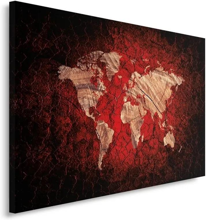 Schilderij - Wereldkaart op zwart- rode achtergrond