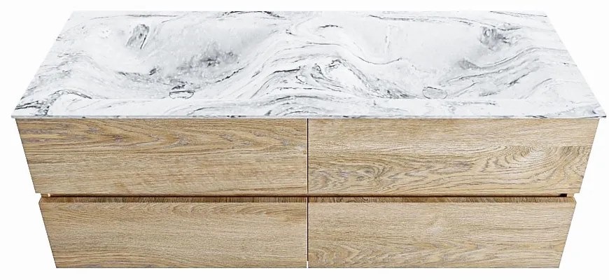 Mondiaz Vica DLux badmeubel 130cm washed oak 4 lades met wastafel glace dubbel zonder kraangat