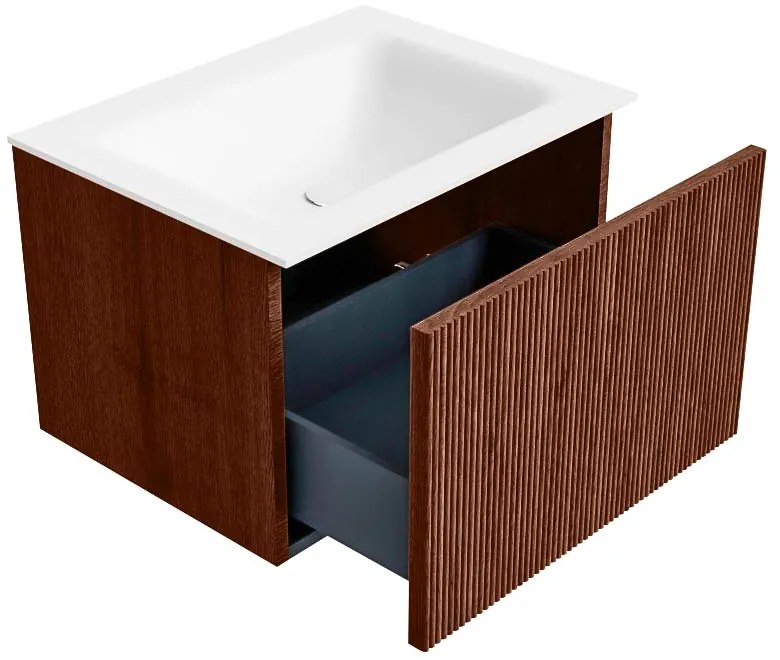 Mondiaz Kurve 60cm badmeubel ruby met 1 lade en wastafel cloud midden 1 kraangat