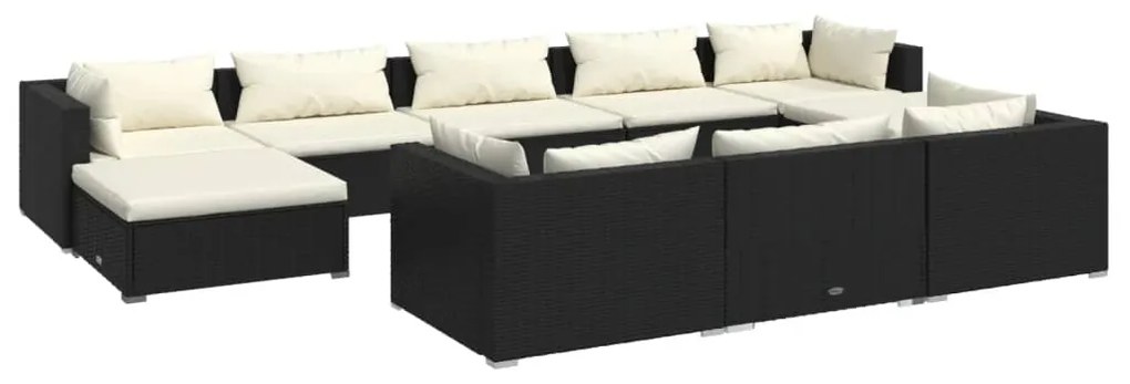 vidaXL 10-delige Loungeset met kussens poly rattan zwart