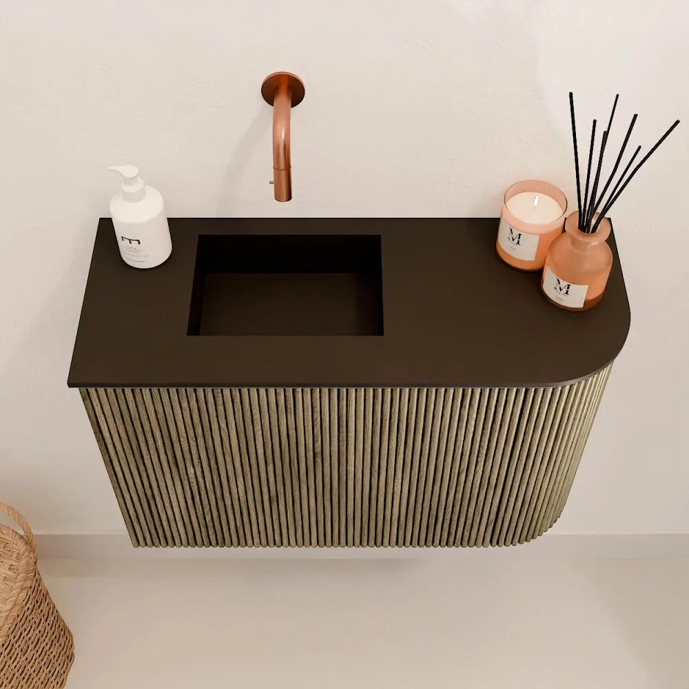 Mondiaz Joya 60cm toiletmeubel ronding rechts dusk met wastafel faye links zonder kraangat urban