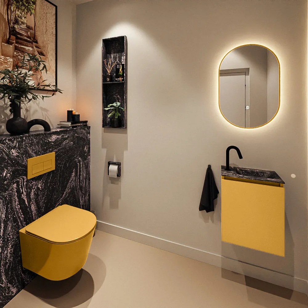 Mondiaz Ture DLux toiletmeubel 40cm ocher met wastafel lava rechts met kraangat