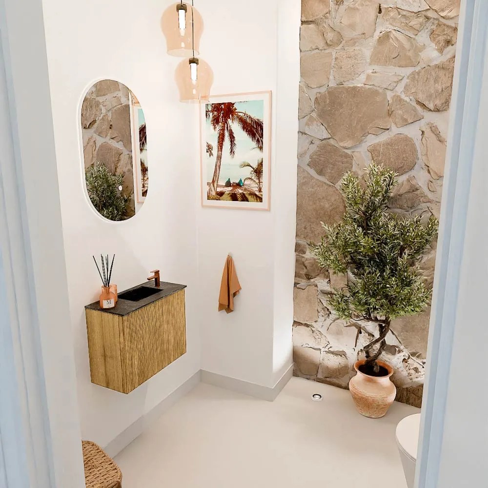 Mondiaz Joya DLux 50cm toiletmeubel oak met wastafel faye rechts 1 kraangat lava
