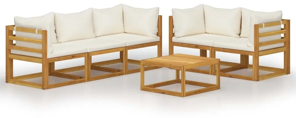 vidaXL 6-delige Loungeset met kussens massief acaciahout crème