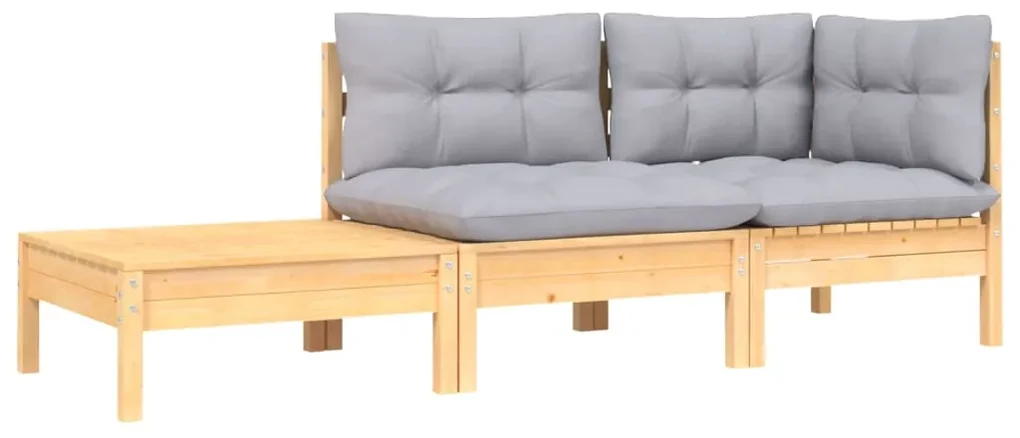 vidaXL 3-delige Loungeset met grijze kussens massief grenenhout