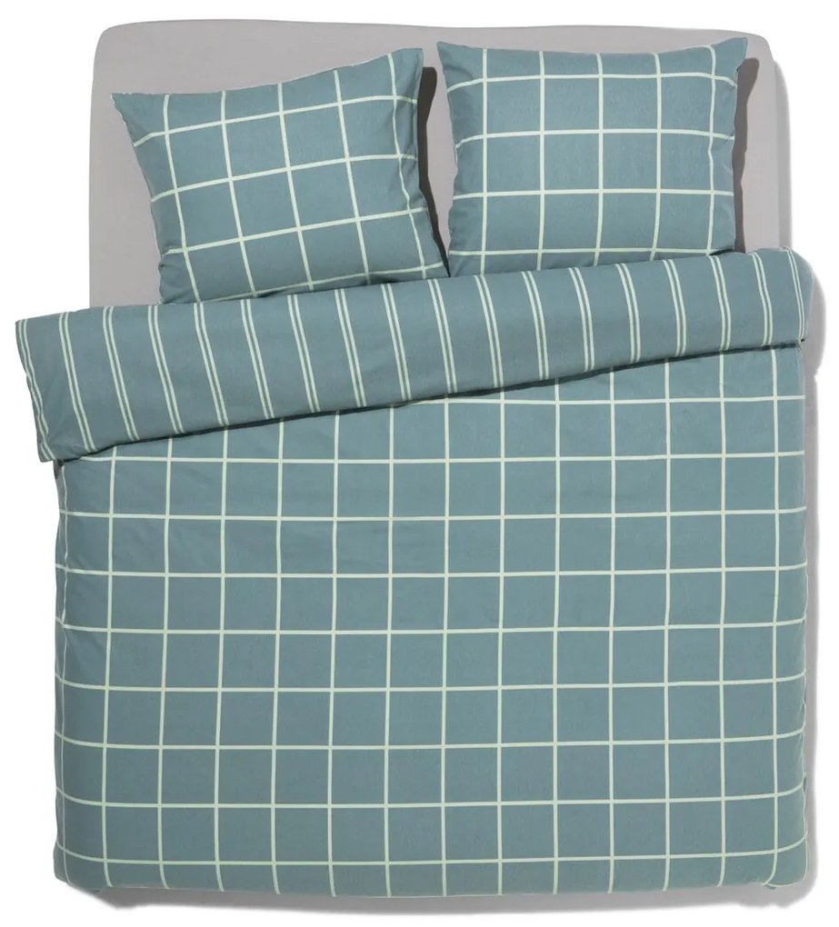 HEMA Dekbedovertrek Flanel 200x200/220 Ruit/streep (groen)