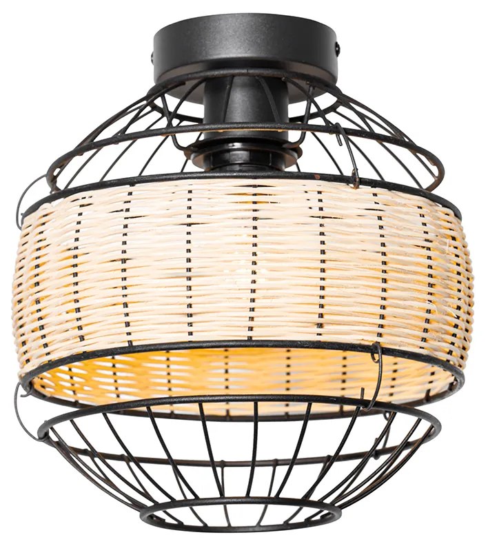 Oosterse plafondlamp zwart met rotan 25 cm - Emir