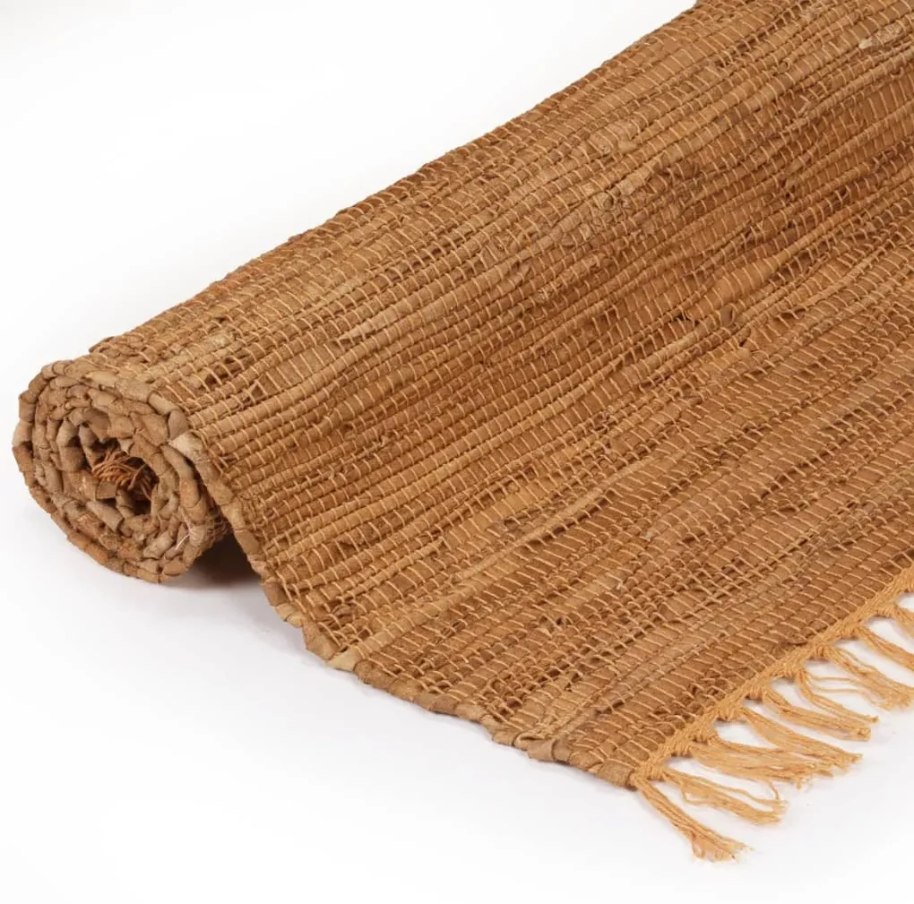vidaXL Vloerkleed Chindi handgeweven 160x230 cm leer tan