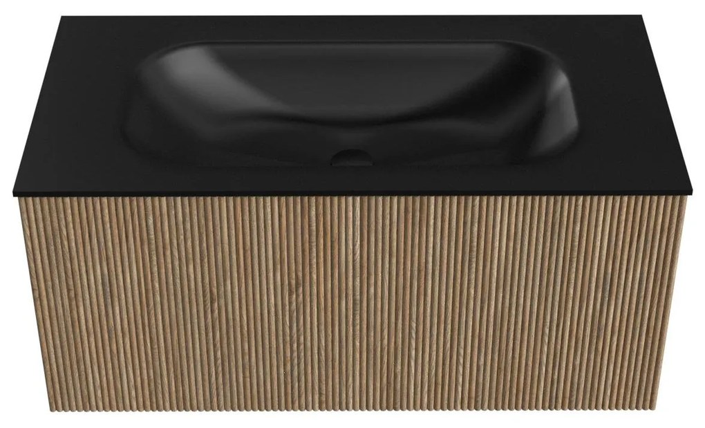 Mondiaz Kurve 90cm badmeubel dusk met 1 lade en wastafel big small midden zonder kraangat urban