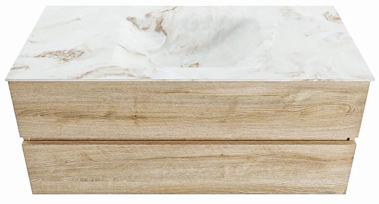 Mondiaz Vica DLux badmeubel 110cm washed oak 2 lades met wastafel frappe midden 1 kraangat