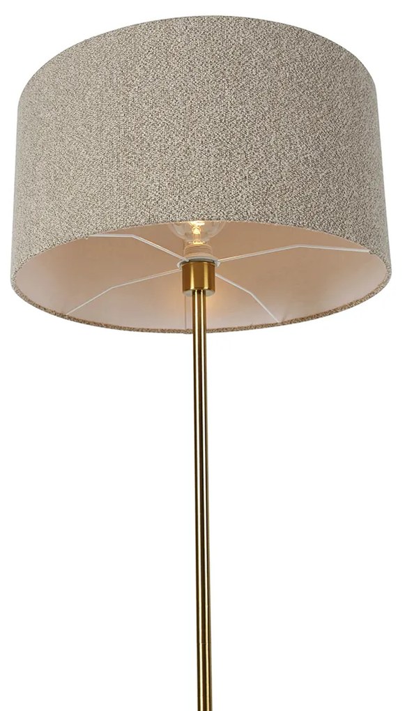 Moderne vloerlamp messing met boucle kap taupe 50cm - Kaso Design, Modern E27 rond Binnenverlichting Lamp