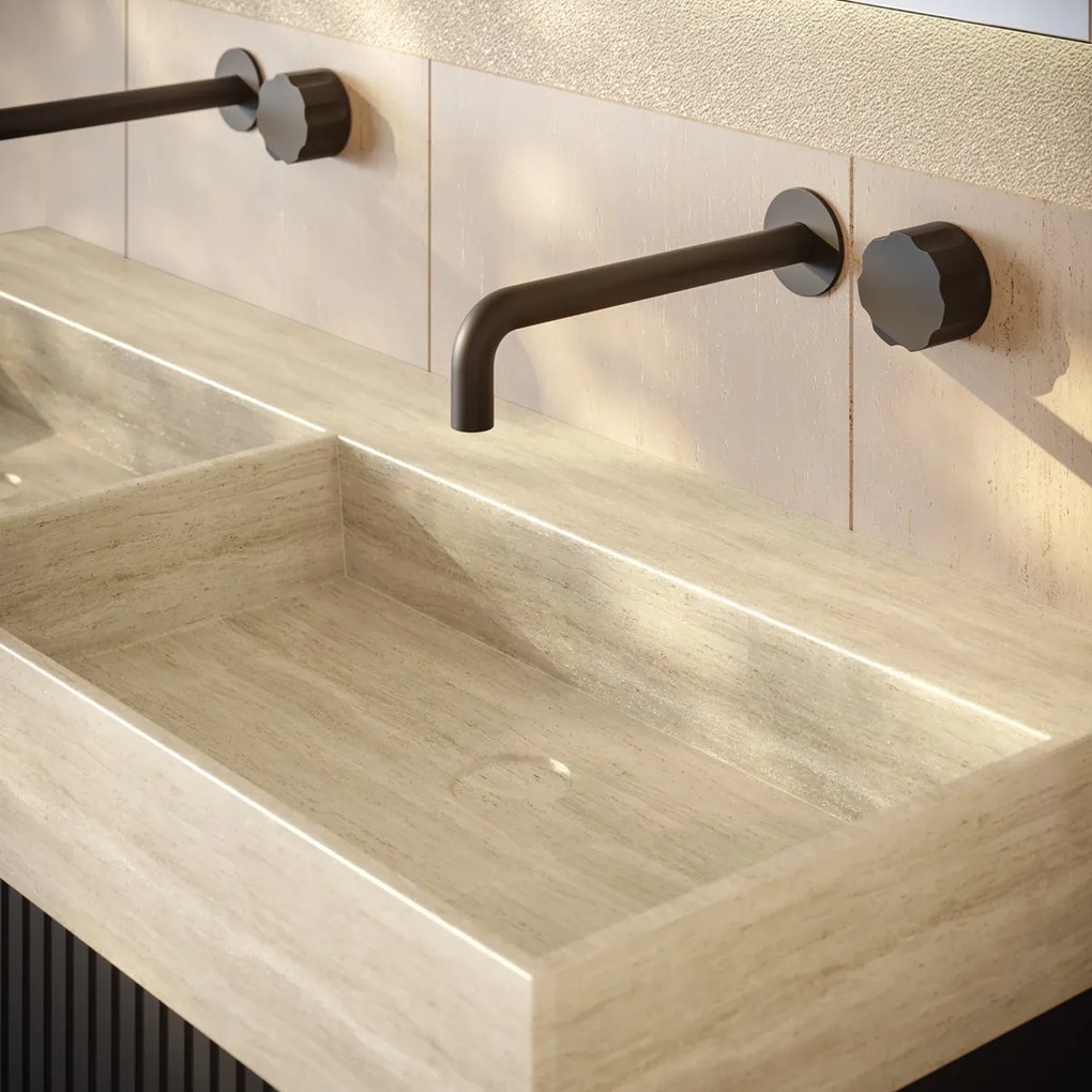 Fontana White Travertin badkamermeubel warm eiken 120cm met 2 kraangaten