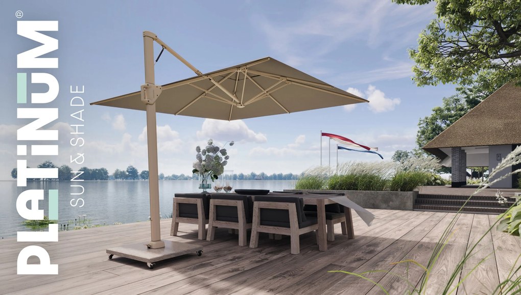 Zweefparasol  3.2x3.2m (excl.voet) Taupe-naturel-bruin Platinum Beaufort premium