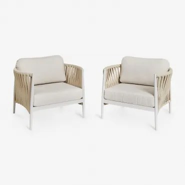 2-pack Fauteuils In Aluminium En Bouclé Stof Sereilen Bouclé Natuurlijke Kleuren - Sklum