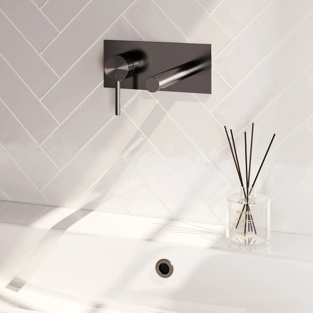 Brauer Stripe inbouw wastafelkraan ColdStart met rechte uitloop en afdekplaat model A2 gunmetal geborsteld PVD