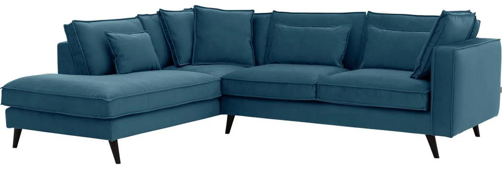 Goossens Bank Suite blauw, stof, 3-zits, elegant chic met ligelement links