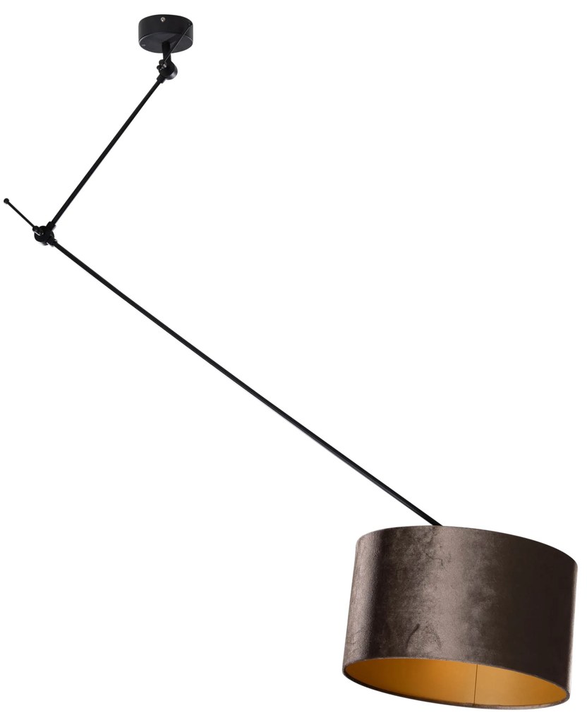 Hanglamp zwart met velours kap bruin 35cm - Blitz Klassiek / Antiek, Modern E27 rond Binnenverlichting Lamp