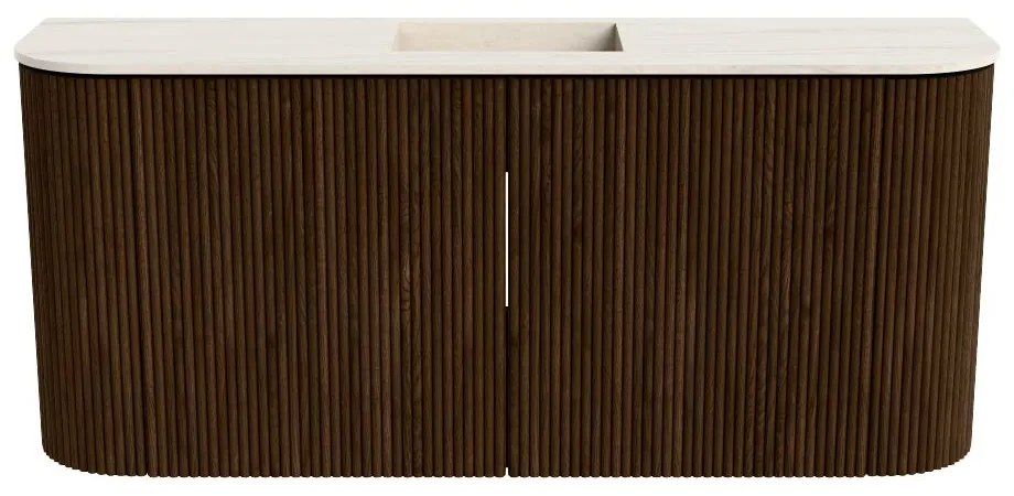 Mondiaz Joya DLux 95cm toiletmeubel ronding links/rechts walnut met wastafel faye midden zonder kraangat meli