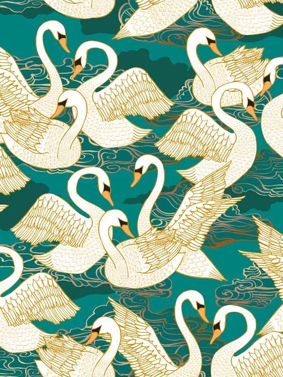 Ilustratie Swans - Turquoise, Cecilia Mok, (30 x 40 cm)
