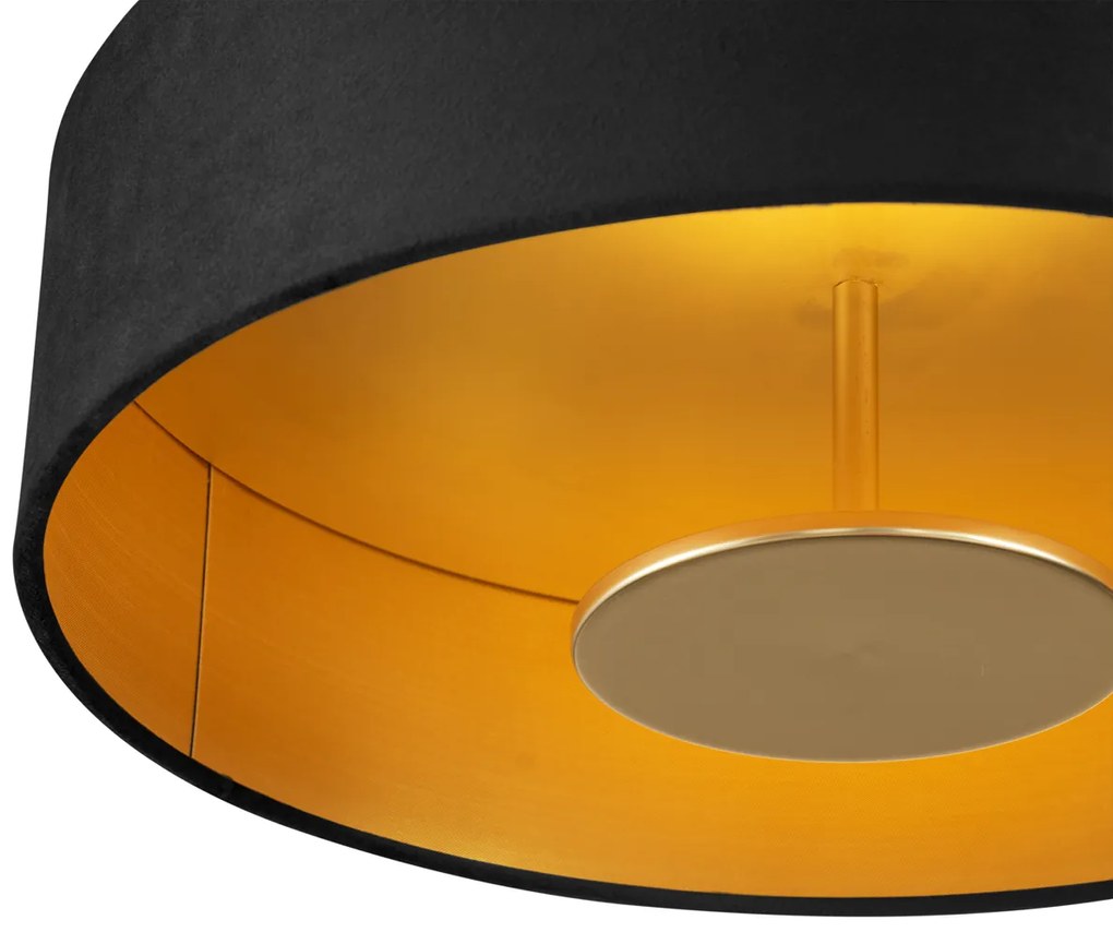 Moderne plafondlamp zwart met gouden binnenkant incl. LED 3-staps dimbaar - Bredow Modern rond Binnenverlichting Lamp