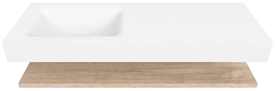 Zaro Alan badmeubel 130cm met planchet washed oak en vrijhangende wastafel cloud links 1 kraangat talc