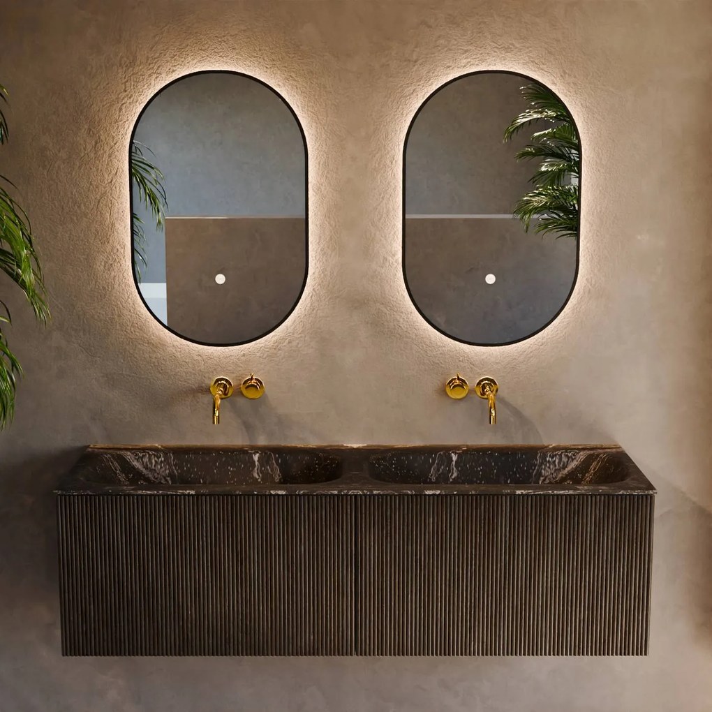 Mondiaz Kurve-dlux 140cm badmeubel shadow met 2 lades en wastafel stor small dubbel zonder kraangat lava