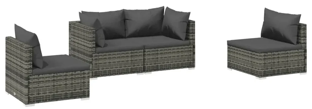 vidaXL 4-delige Loungeset met kussens poly rattan grijs