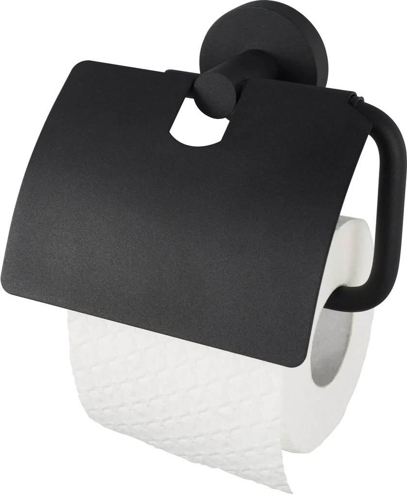 Haceka Kosmos toiletrolhouder met klep 14,3x5x12,9cm zwart