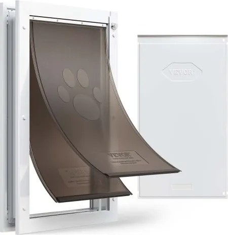 VEVOR Hondenluik (XL) met dubbele magnetische kleppen en metalen frame, weerbestendig kattenluik voor binnen- en buitendeuren, kattenluik, hondenluik, huisdierluik, wit, 34,61 x 60 cm (breedte x hoogte) Huisdierluik