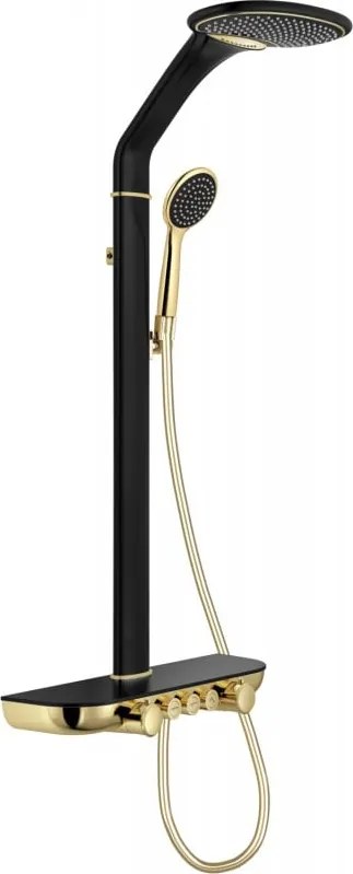 Mexen Bolt opbouw douche set met regendouche en kraan, zwart/goud - 78108-75