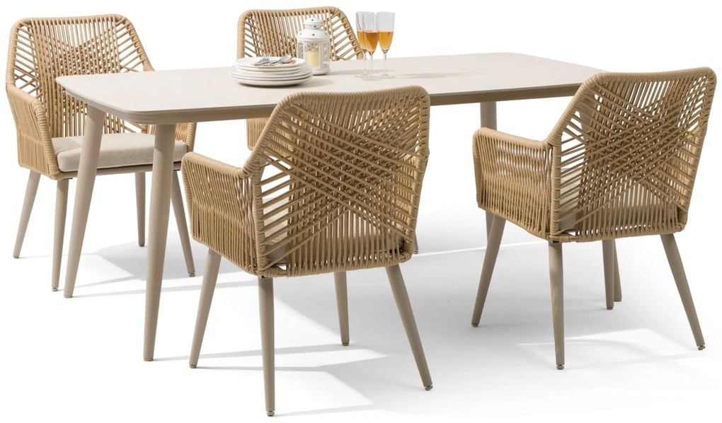 Tuinset 4 personen 180 cm Aluminium/rope Taupe Coco Vedra/Vienna