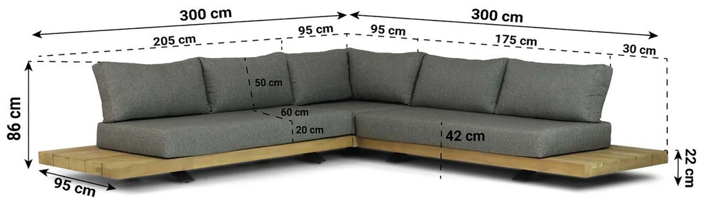 Hoek loungeset 5 personen Teak Old teak greywash Santika Furniture Santika