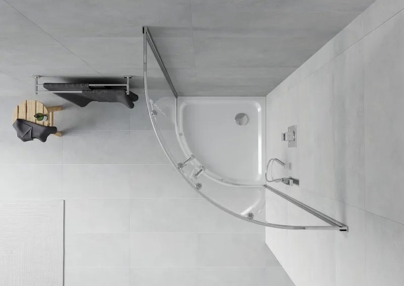Mexen Rio halfronde douchecabine 90 x 90 cm, transparant, chroom + Flat douchebak, wit - 863-090-090-01-00-4110