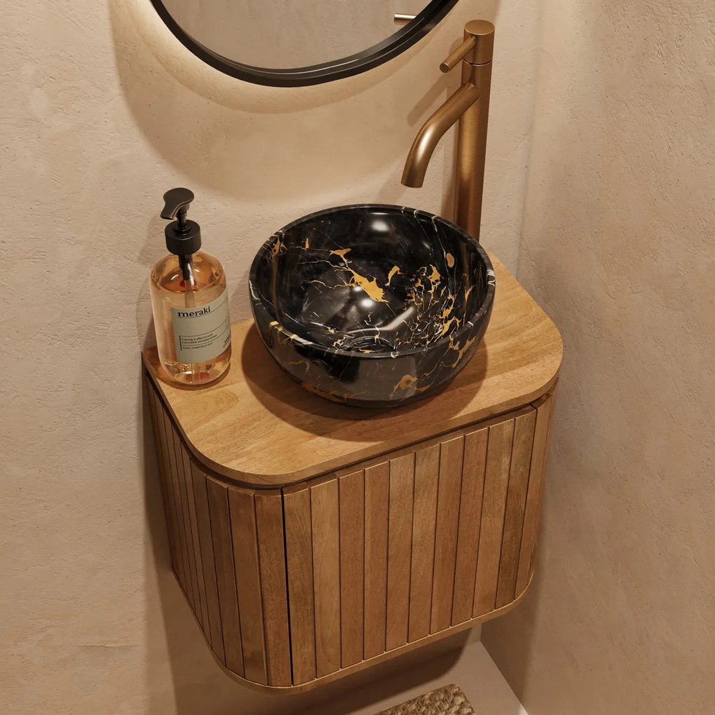 Livli Estrela toiletmeubel 40cm ribbelfront met Athens Portoro Gold waskom