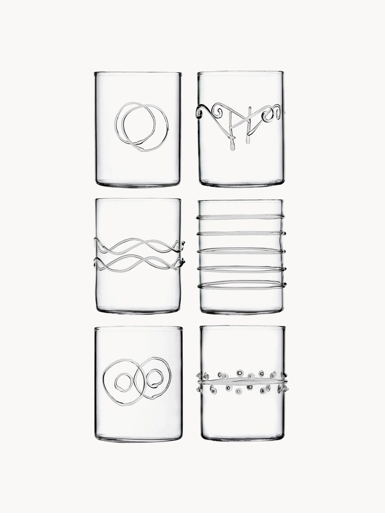 Handgemaakte borosilicaatglazen Deco' Clear, 6-delig