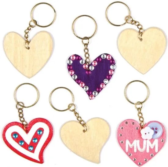 Ontwerp je eigen houten sleutelhangers - harten - creatieve knutselspullen voor kinderen om te schilderen en versieren voor Valentijnsdag 8 stuks