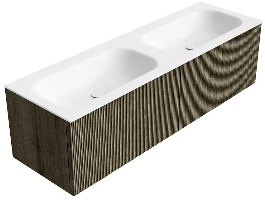 Mondiaz Kurve 150cm badmeubel shadow met 2 lades en wastafel big small dubbel zonder kraangat