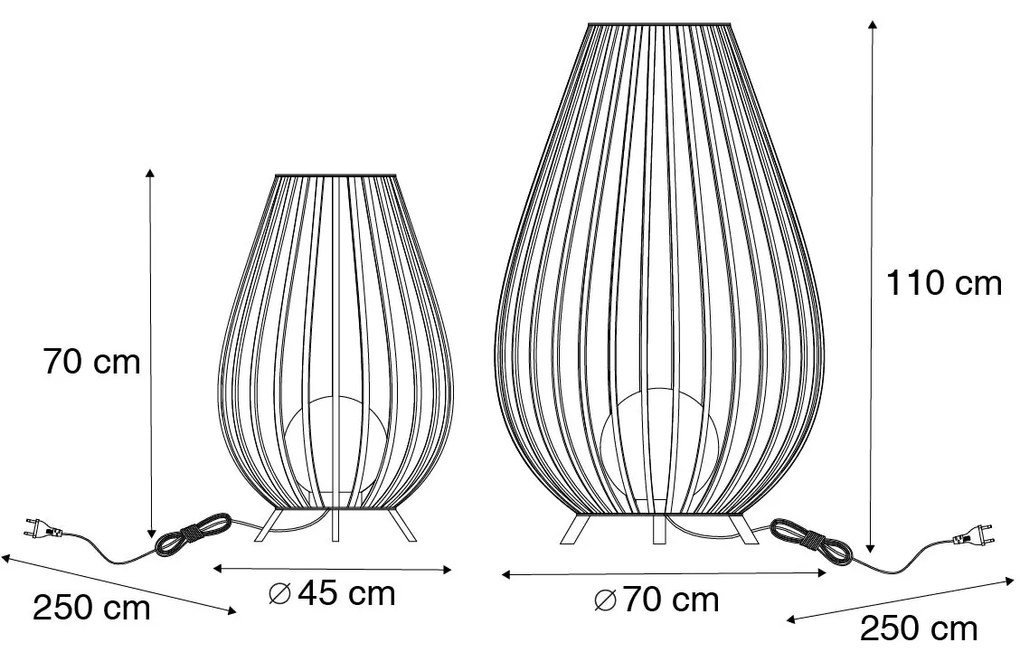 Set van vloerlampen zwart met opaal 110 cm en 70 cm - Angela Design E27 IP44 rond Binnenverlichting Lamp